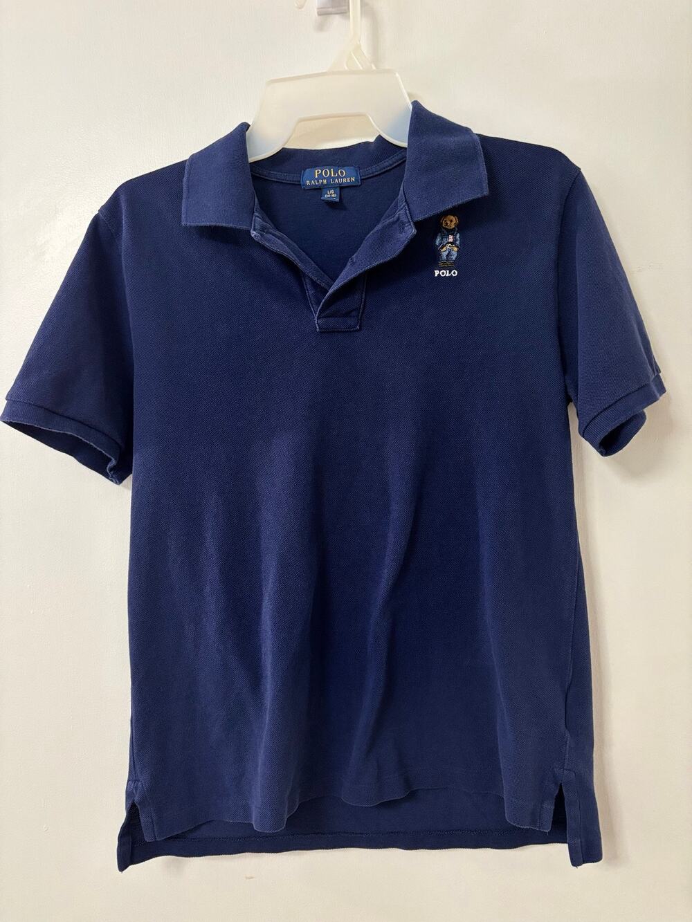 Boys Polo Ralph Lauren Navy Blue Polo Shirt Teddy Bear Logo Lg 14-16 Preppy